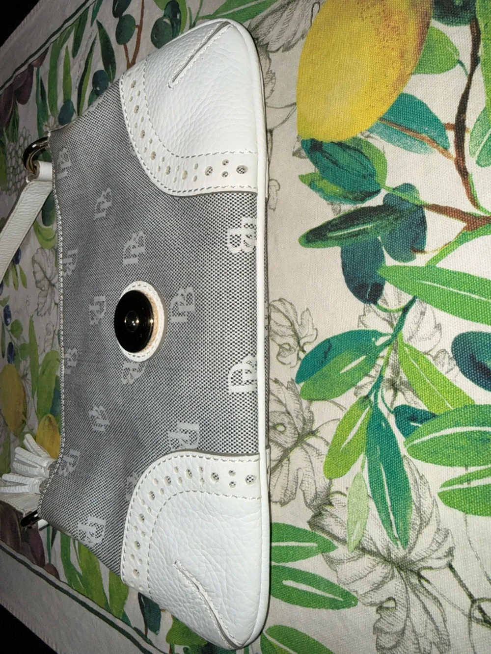 Dooney & Bourke Gray and White Logo Jacquard Tassel Shoulder Bag